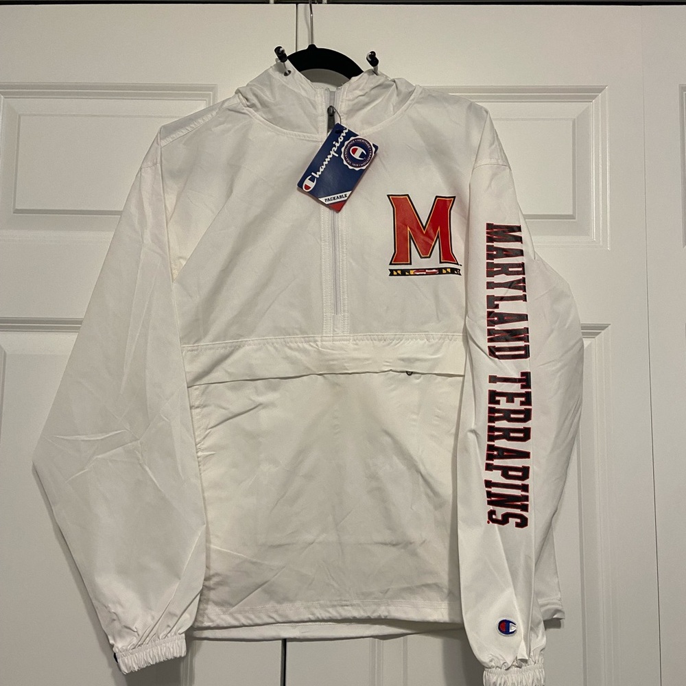 Half Zip Champion brand windbreaker with Maryland Terrapins logo on the back